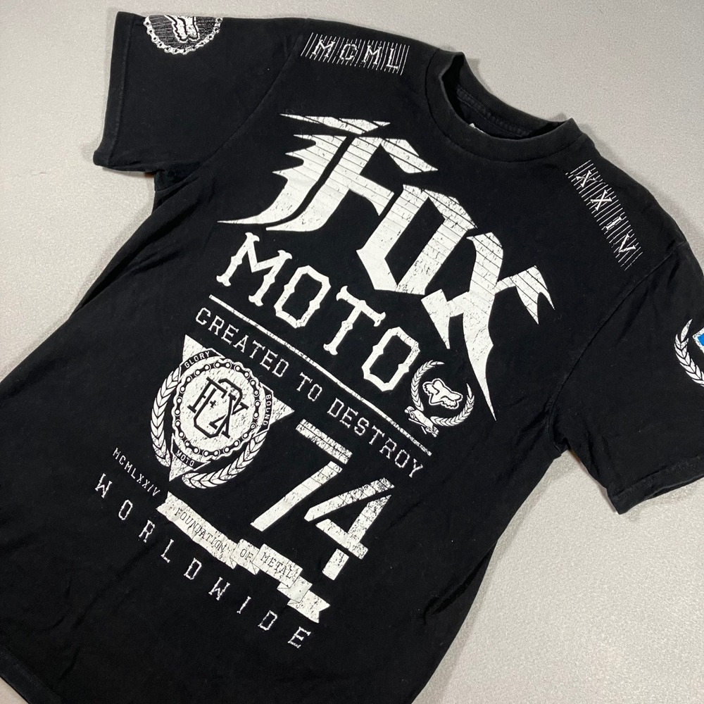 Y2K Fox Racing Moto Graphic T-Shirt Mens M Black Created to Destroy 1974 Skater
